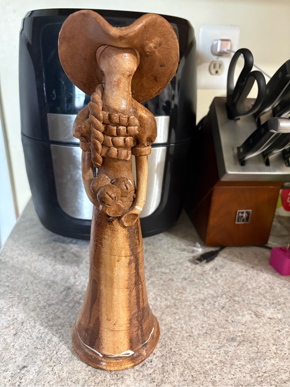 Handcrafted Terra Cotta Woman Figurine with Braided Detail